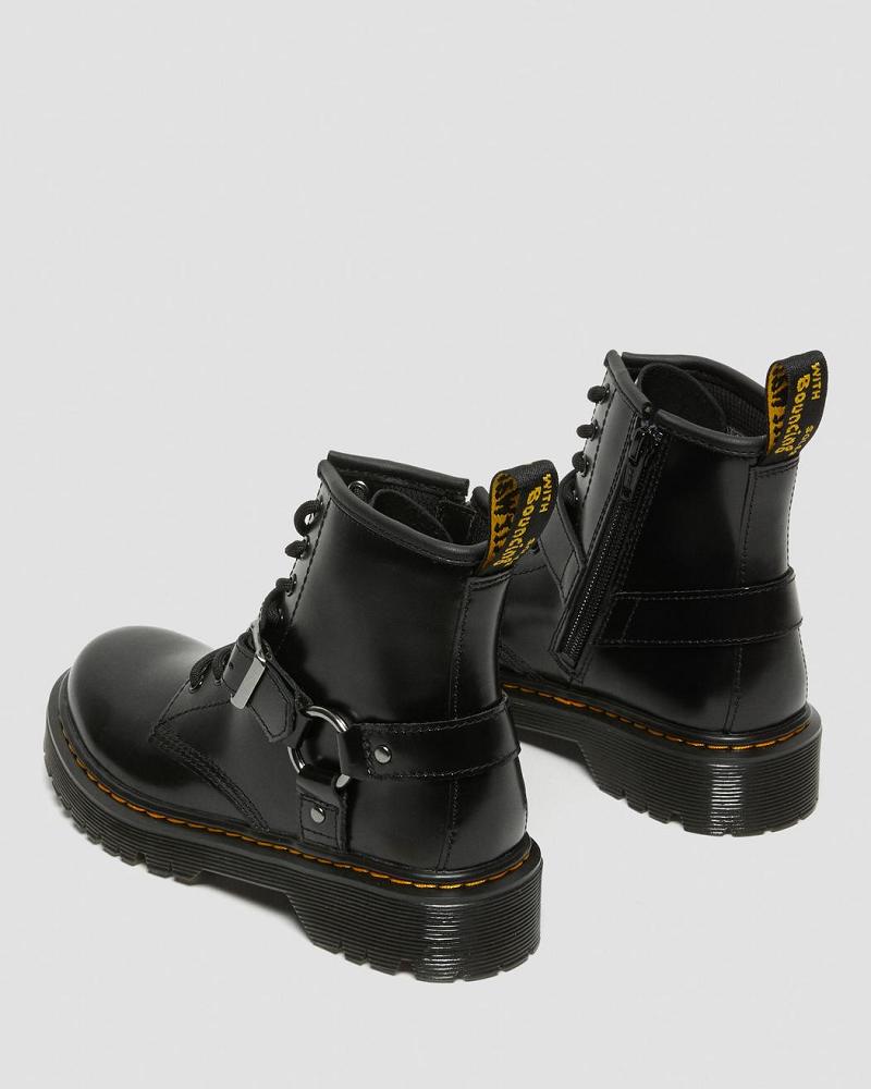 Black Kids' Dr Martens Junior 1460 Harness Leather Casual Boots | CA 658TCE